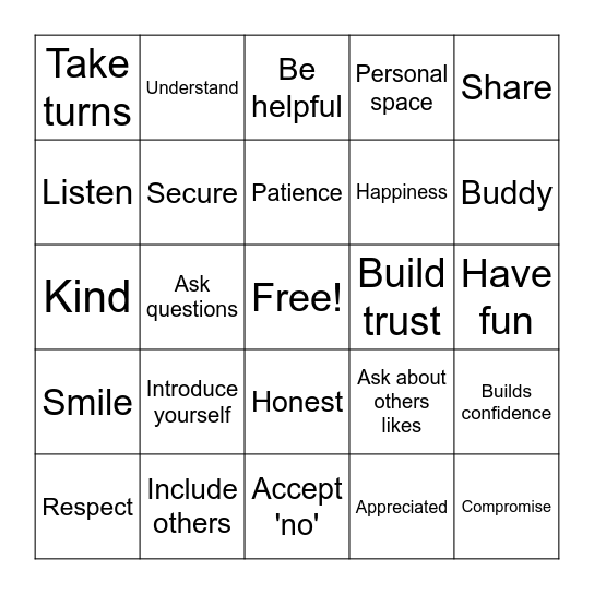 Friendship BINGO Card
