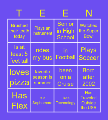 Emily's Friend Finder BINGO Card