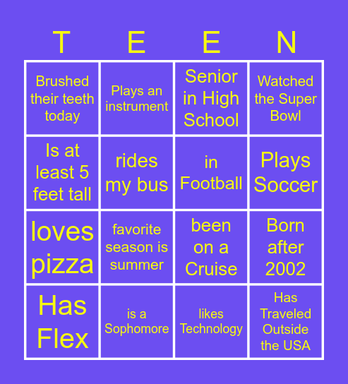 Emily's Friend Finder BINGO Card