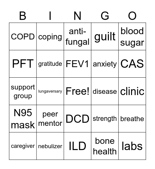Lung Transplant BINGO Card
