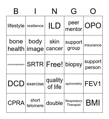 Lung Transplant BINGO Card