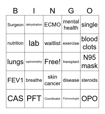 Lung Transplant BINGO Card