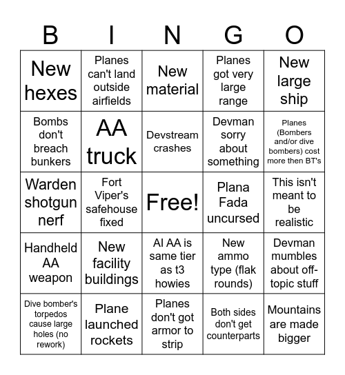 Devstream Predicitions Bingo Card