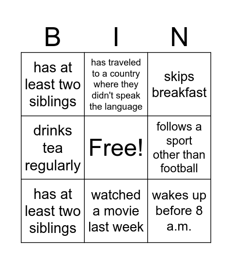 Human Bingo Card