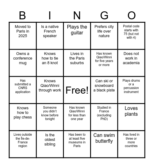 Crémaillère Bingo Card