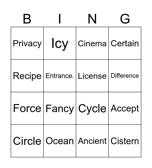Untitled Bingo Card