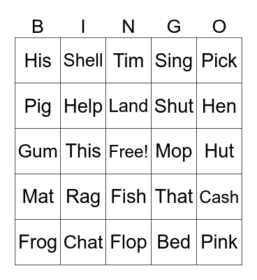 Phonics Bingo Card