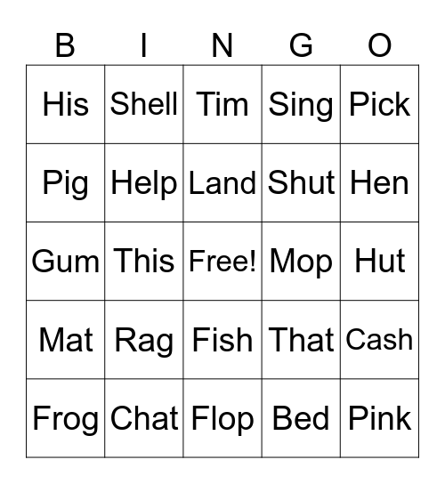 Phonics Bingo Card