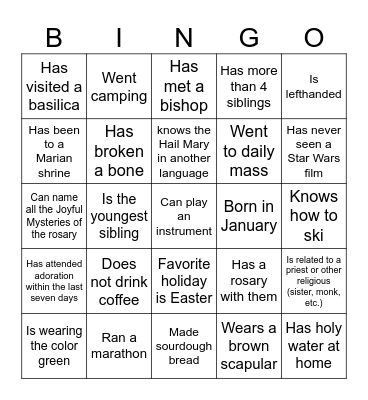 CYA Epiphany Conference - Ice Breaker Bingo Card