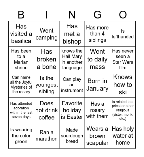 CYA Epiphany Conference - Ice Breaker Bingo Card