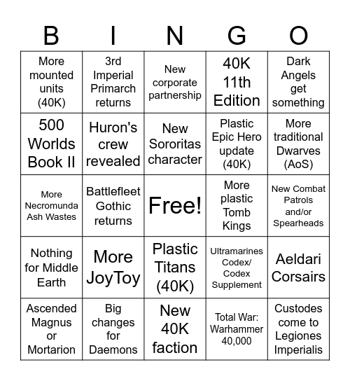 Jam Warhammer Reveals '26 Bingo Card