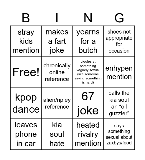 haydens card!! Bingo Card