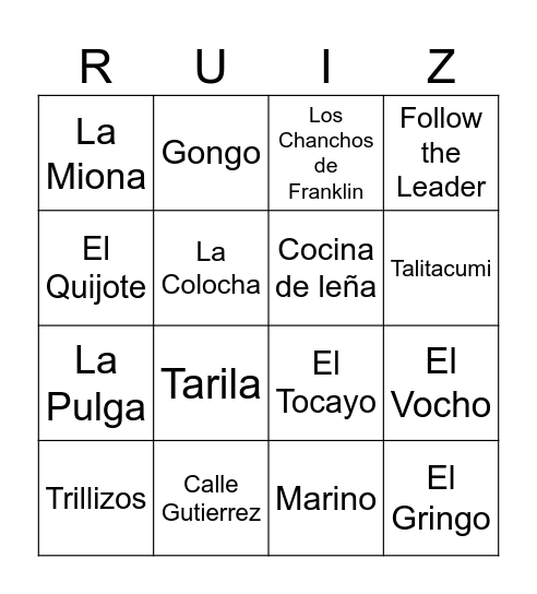 Lotería Bingo Card
