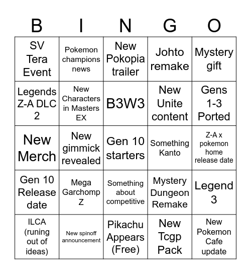 Pokemon Day 2026 Bingo Card