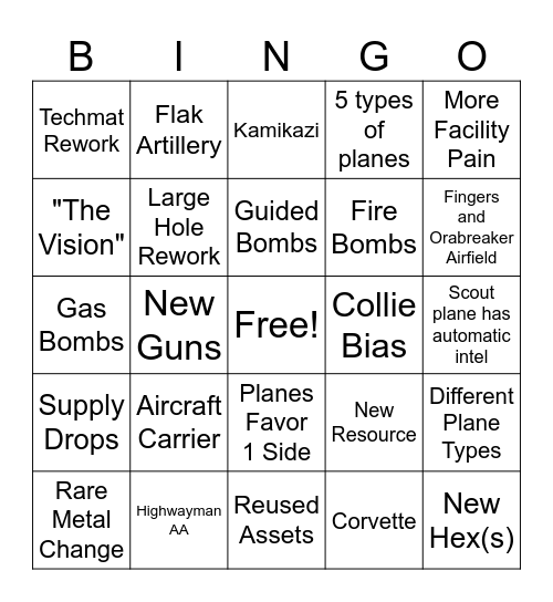 Airborne Bingo Card