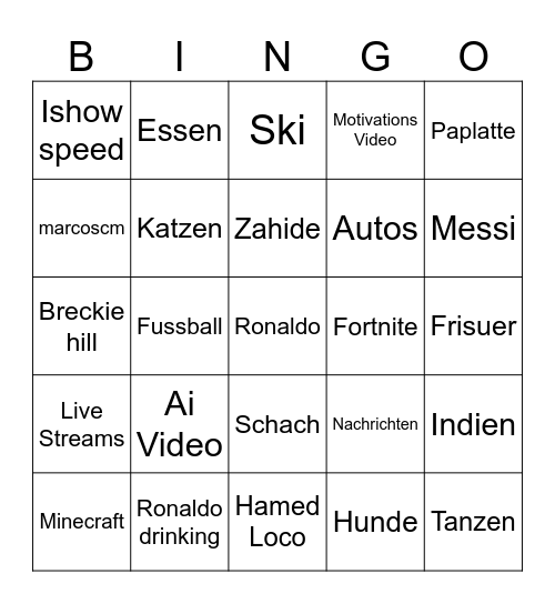 Tiktok Bingo Card