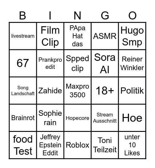 Tiktok Bingo Card