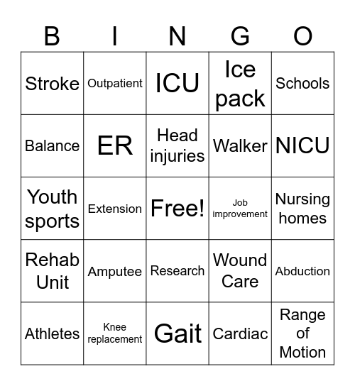 Physical Therapy Bingo Card