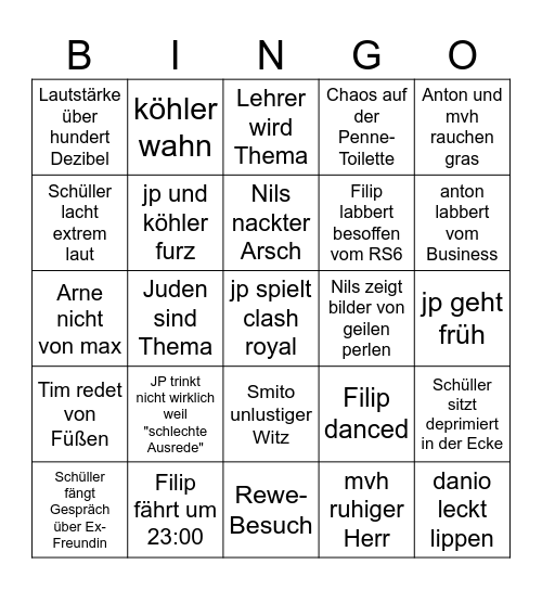 Bingo heue abend Bingo Card