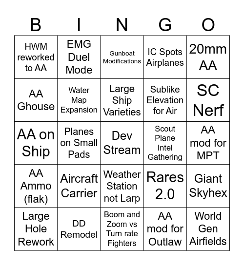Airborne (Naval Main) Bingo Card