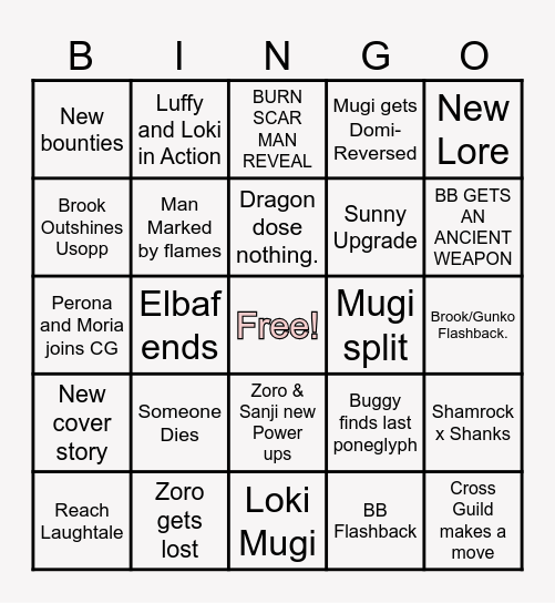 One Piece 2026 Bingo Card