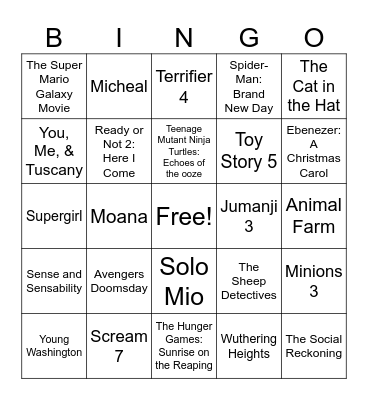 2026 MOVIE BINGO Card