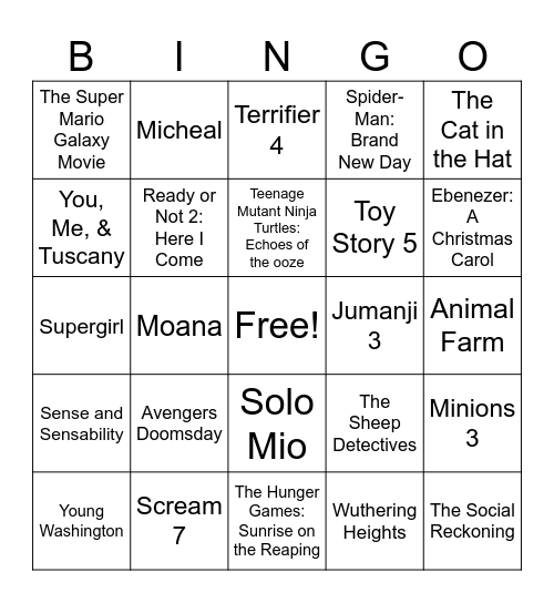 2026 MOVIE BINGO Card
