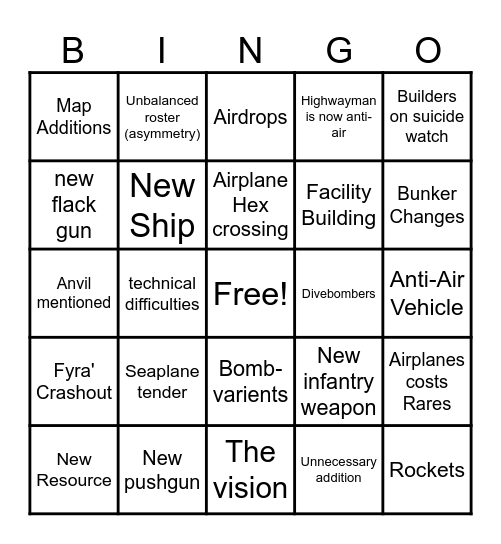 Fyra's Airborne Bingo Card