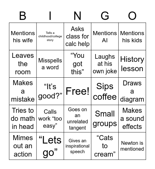 PUTNAM BINGO Card
