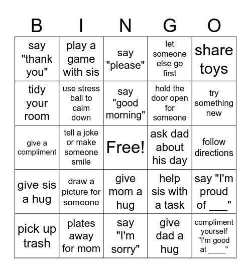 BE KIND Bingo Card