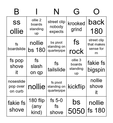 Theodore Skate Bingo Card