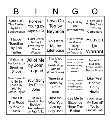Love Song Bingo Card