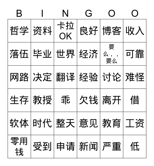 贺佳文 Bingo Card
