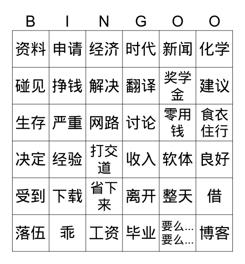 傅杰明 Bingo Card