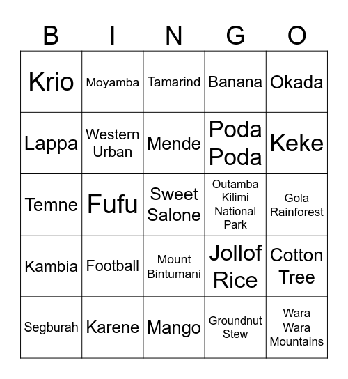 Sweet Salone Bingo Card