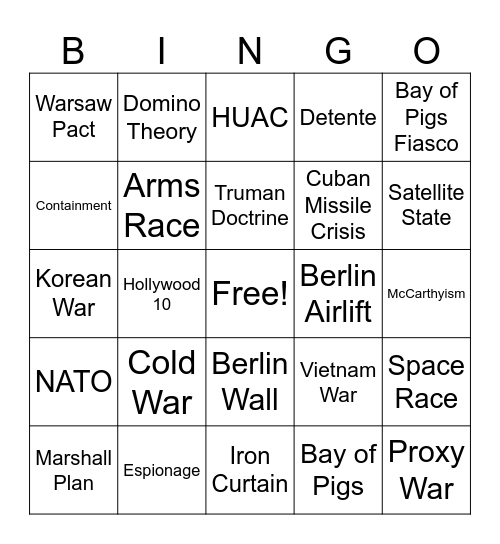 Cold War Bingo Card