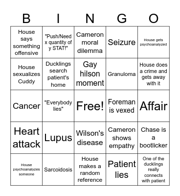 House M.D. Bingo Card