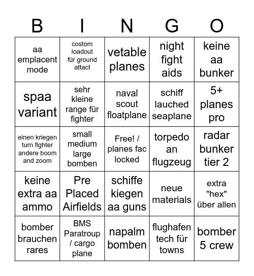 Foxhole air update de Bingo Card