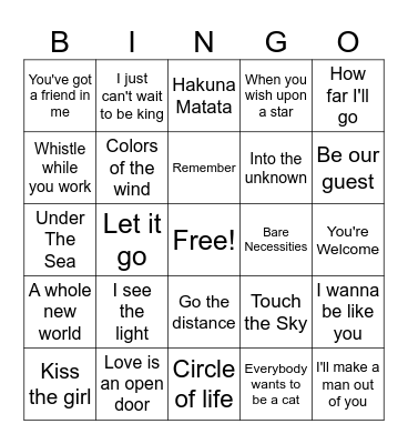Disney Bingo Card