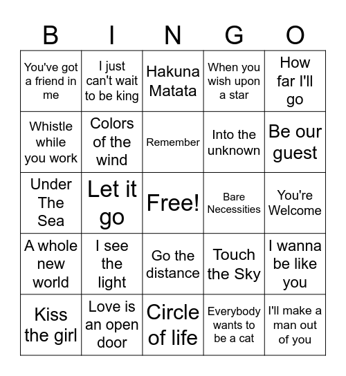 Disney Bingo Card