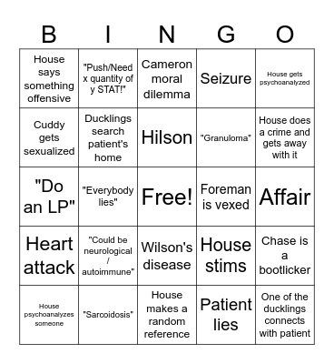 House M.D. Bingo Card