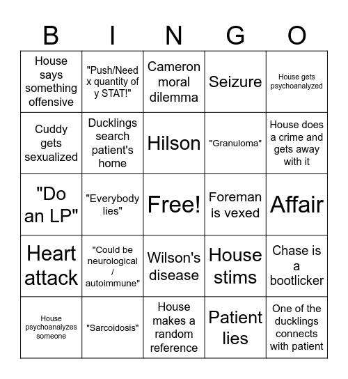 House M.D. Bingo Card