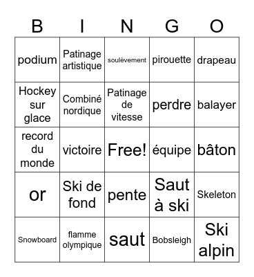 French Winter Olympics Bingo Card