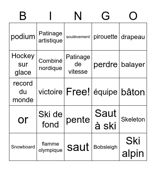 French Winter Olympics Bingo Card