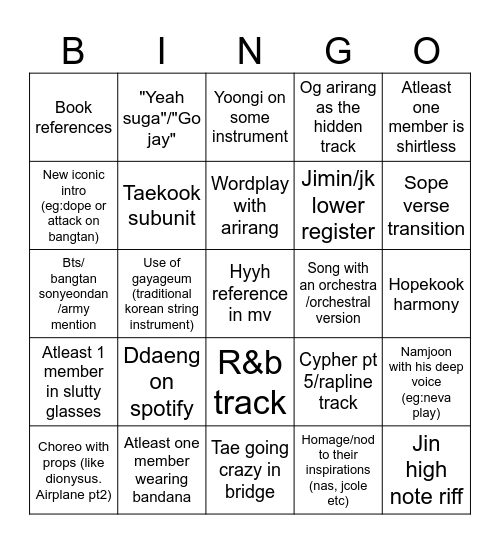 "Arirang" prediction bingo Card