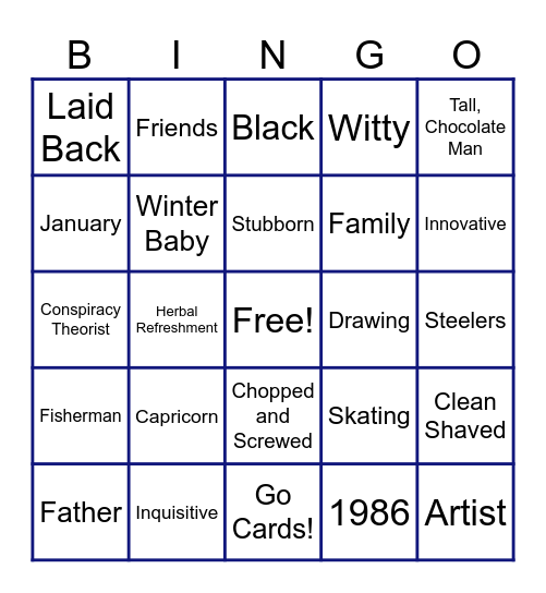 Quentin's 40th Birthday Bingo Card