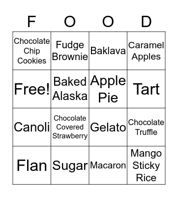 Sweet Treats Bingo Card