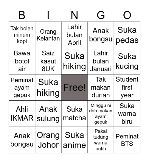 Human Bingo Card