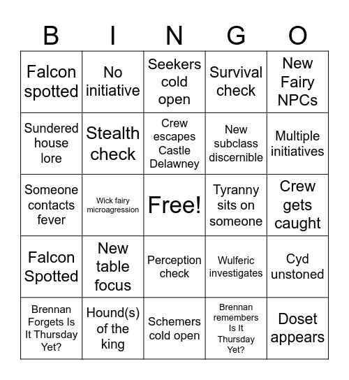 Critical Role C4E11 Bingo Card