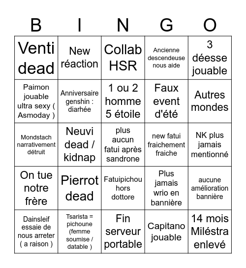 Genshin Bingo Card